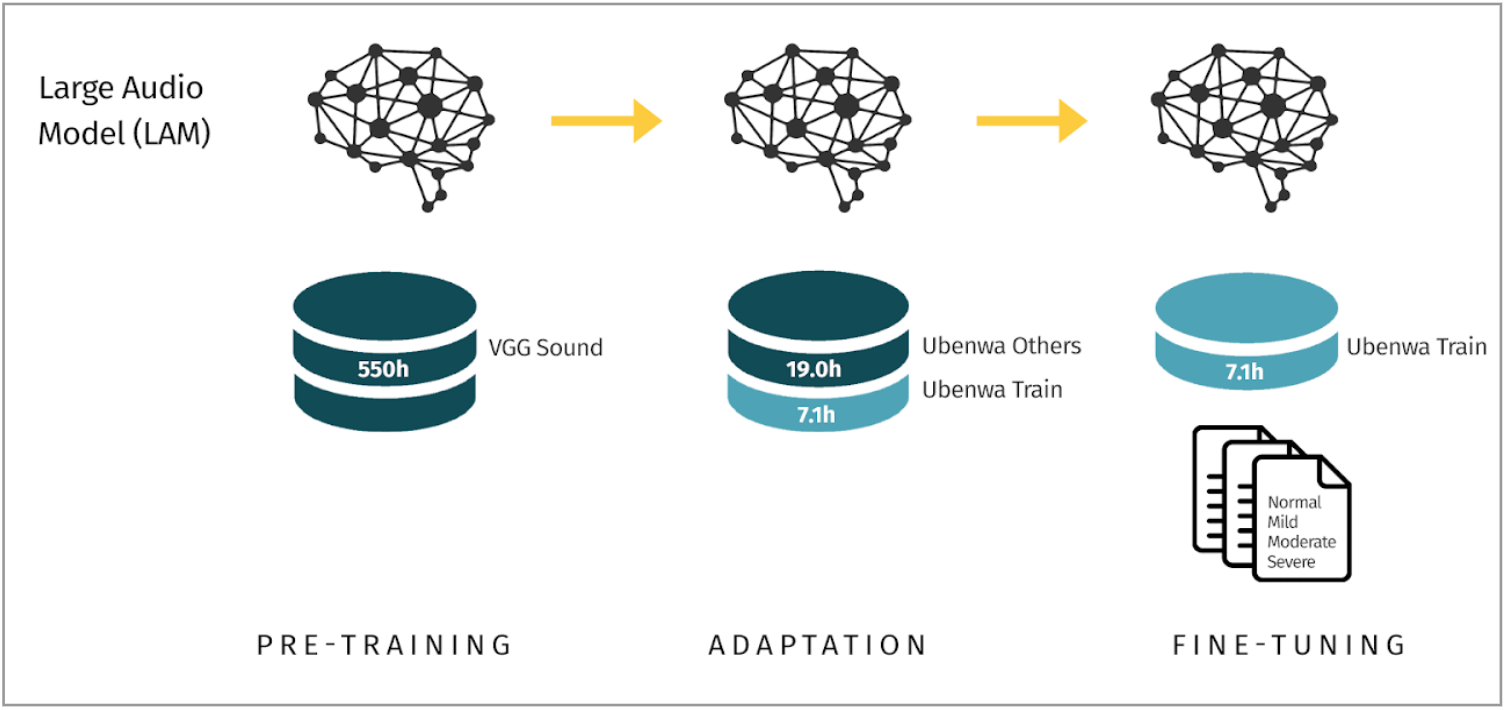 Diagram of the training of Ubenwa's Large Audio Model (LAM)